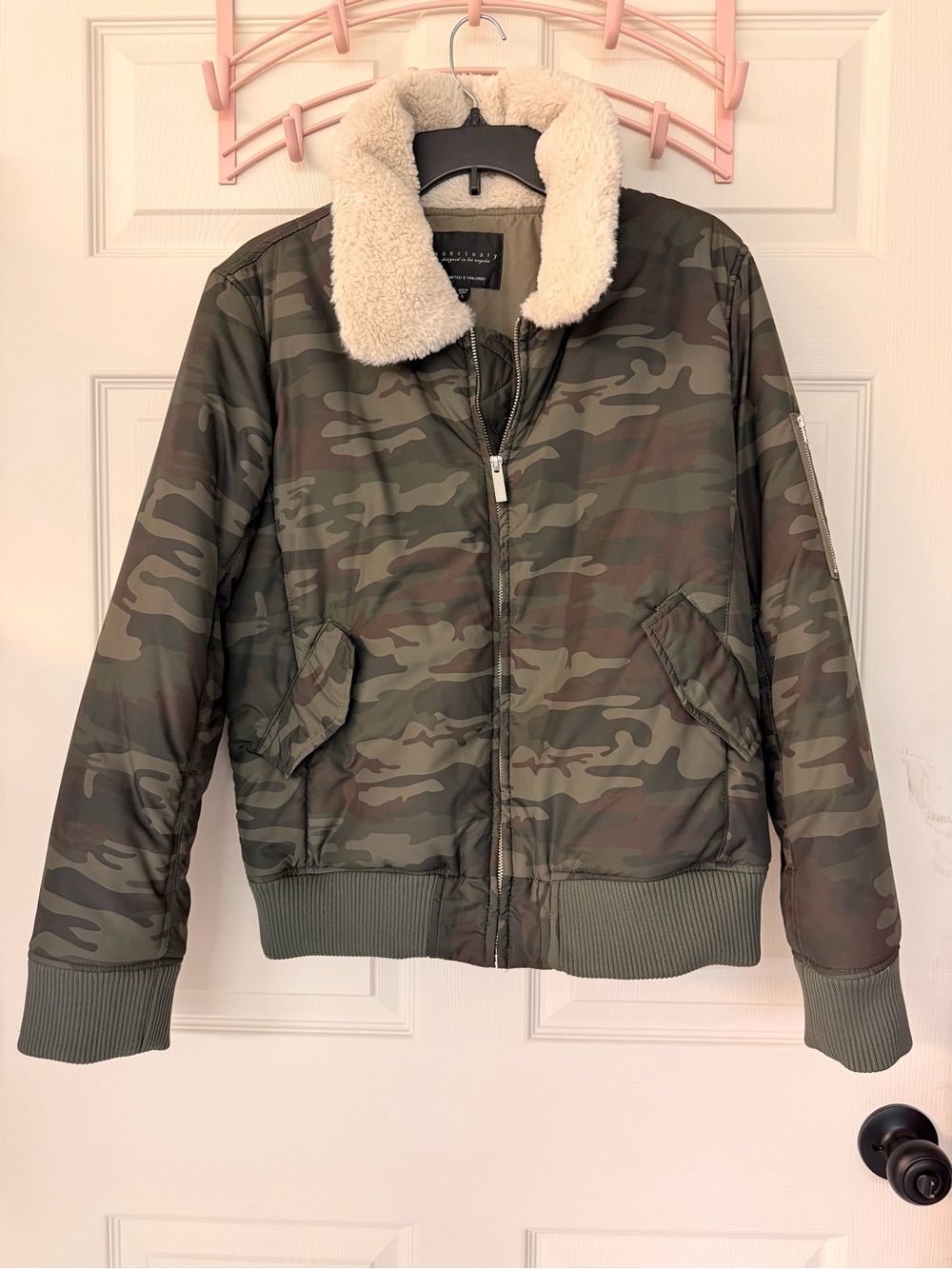 Sanctuary Kids Camouflage Puffer Jacket with Sherpa Collar - Green